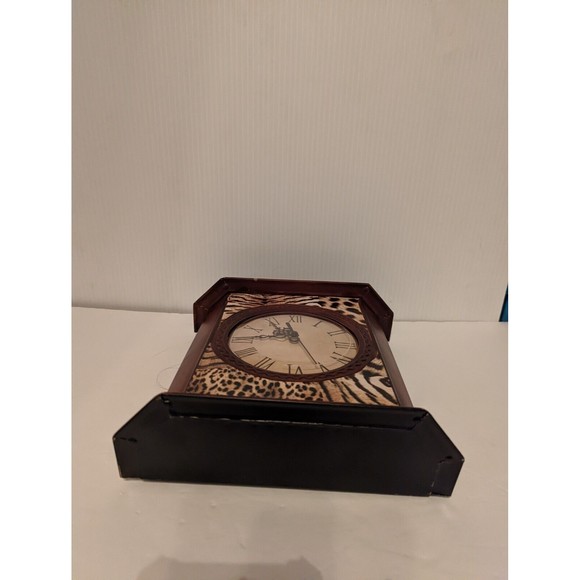 All Metal Handle Mantel Clock Safari  Wood design Back Secret Compartment Door - Picture 9 of 12